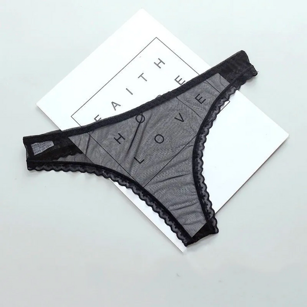 Dames String - Zwart - Doorschijnend Mesh - Met Kant - Vrouwen Lingerie / Ondergoed - One Size
