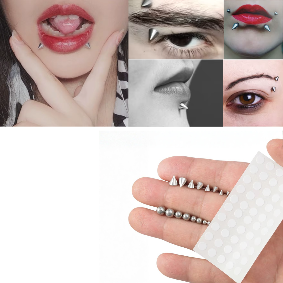 Fake Plak Piercing Zilverkleurig - Nep Piercing Spike Studs - Oorbellen Met Plakkers - Oor / Wenkbrauw / Lip / Wang - Zilver