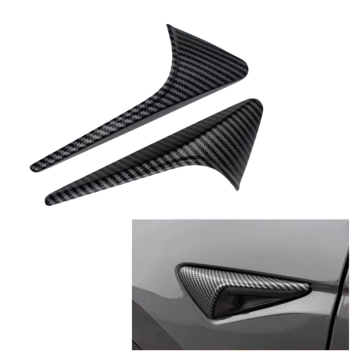 Camera Kapjes Carbon Look - 2 Stuks - Anti Krassen - Zwart - Zelfklevend - Geschikt Voor Tesla Model 3 & Tesla Model Y - Stevige Beschermkap Zijcamera - Exterieur Styling - Auto Accessoires