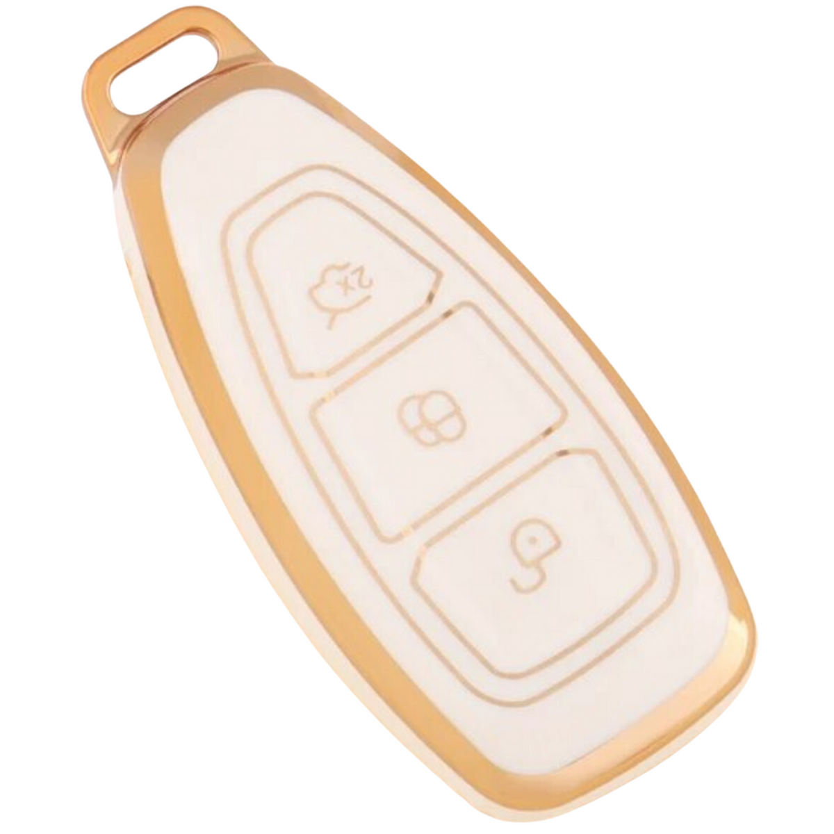 Zachte TPU Sleutelcover - Geschikt voor Ford Focus / Fiesta / Kuga / Fusion / Mondeo / Ecosport / ST - Wit Goud Metallic - Sleutel Hoesje Cover - Randen Goud - Auto Accessoires