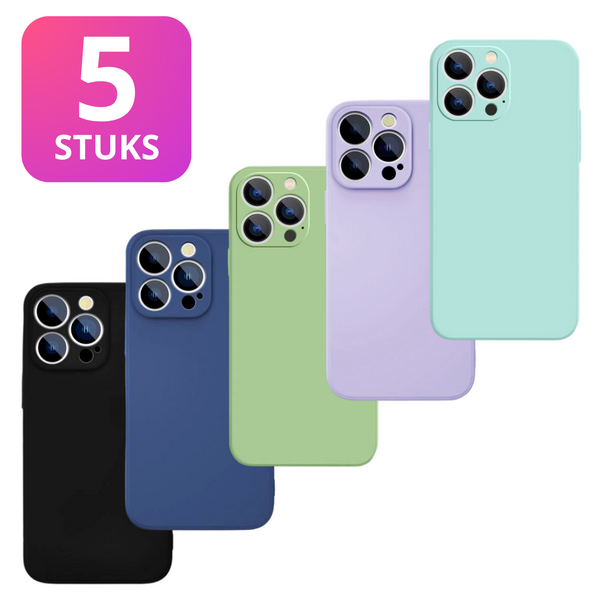 5 PACK - Hoesje Geschikt voor  Apple iPhone 15 Pro - 5x Siliconen Shock Proof Case - Stevige TPU Cover - Multipack met Groen, Zwart, Lichtblauw, Donkerblauw en Paars
