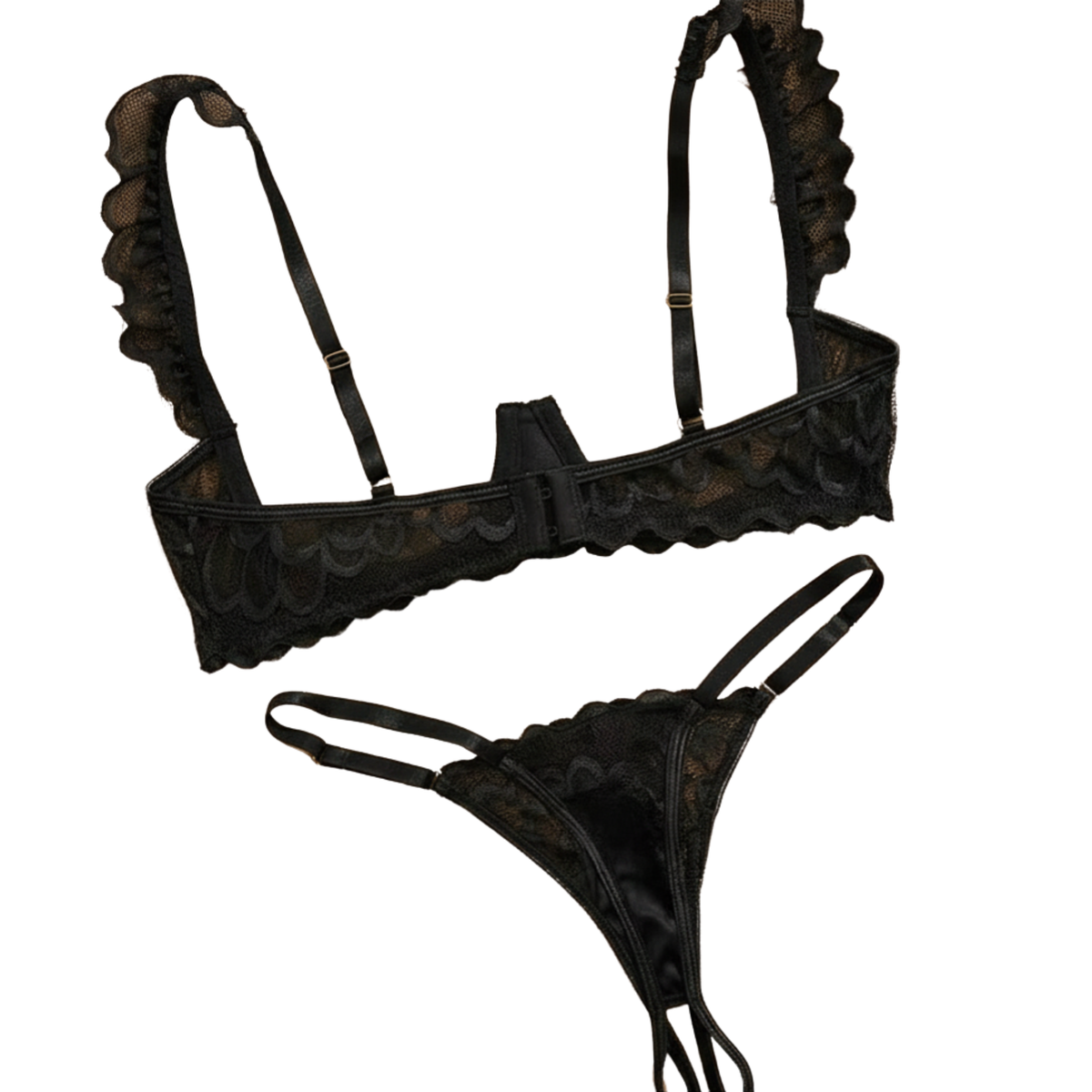 Sexy Dames Lingerieset – Zwart – Tweedelige Lingerie Set - Open BH - String Met Open Kruis - Met Verstelbare Bandjes - Ondergoed Voor Vrouwen - Maat L