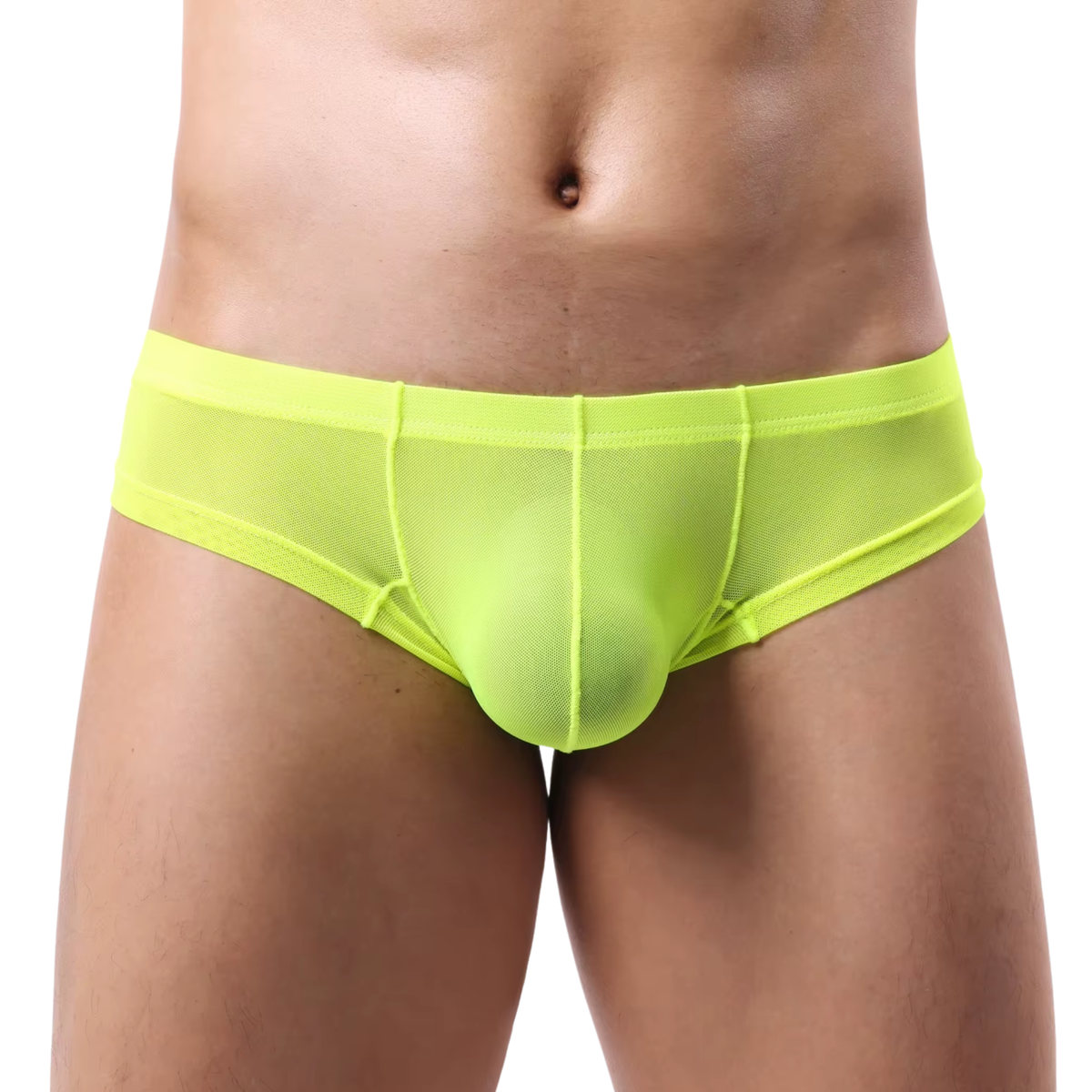 Heren String Transparant - Low Waist - G-String Doorzichtig Groen / Geel - Sexy Mesh Design - Mannen Onderbroek - Lingerie Voor Mannen - Ondergoed Maat M