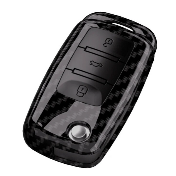 Sleutelcover - Gloss Carbon Look - Sleutelhoesje Geschikt voor Volkswagen Golf / Polo / Tiguan / Up / Passat / Seat Leon / Skoda Citigo - Key Cover - Auto Accessoires
