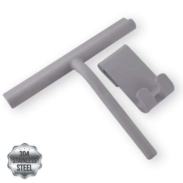 Premium RVS Badkamerwisser - Douche Trekker met Ophangsysteem - Vloer en Glazen Wisser - Roestvrij Staal - Douche en Bad - Douchewand - Badkamer Reiniging Tool - Douchewisser Grijs
