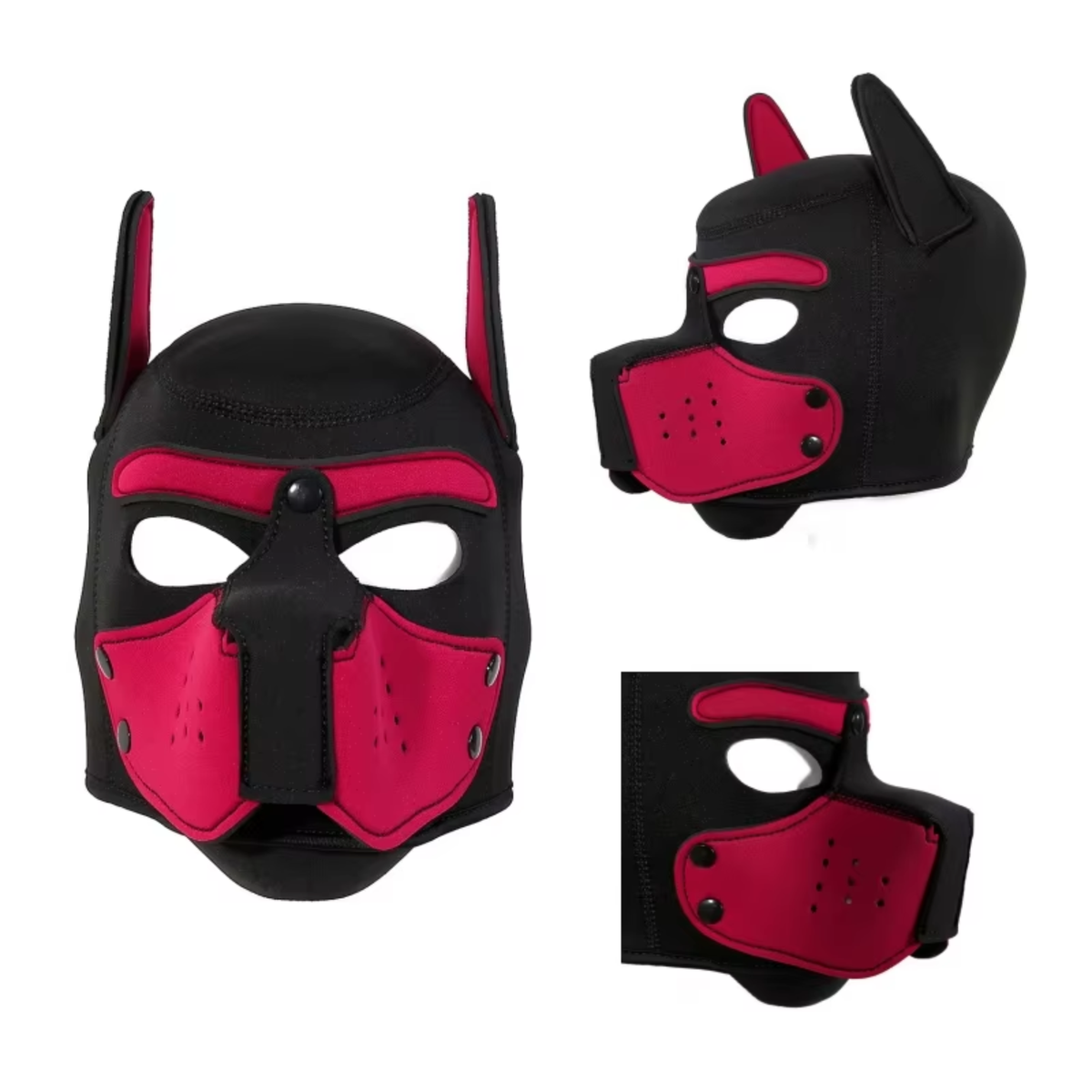 Honden Masker Set - Zwart & Rood - Masker, Halsband en Riem - Puppy Play - BDSM Roleplay & Cosplay - Unisex - Sex Speeltjes Toys - Erotiek - Bondage Masker - OneSize