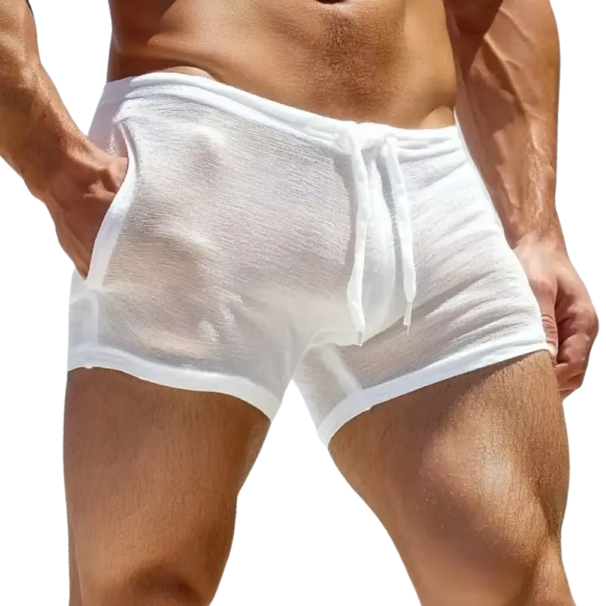 Sexy Heren Boxershort - Wit Semi-Transparant - Boxer Doorzichtig Met Touwtjes - Mannen Onderbroek - Lingerie Voor Mannen - Ondergoed Maat L