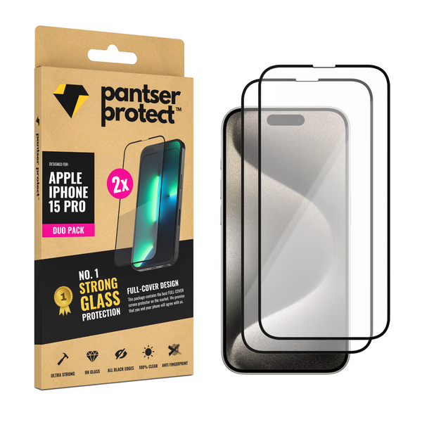 DUO-PACK - 2x Pantser Protect™ Glass Screenprotector Geschikt voor iPhone 15 Pro - Case Friendly - Premium Pantserglas - Glazen Screen Protector