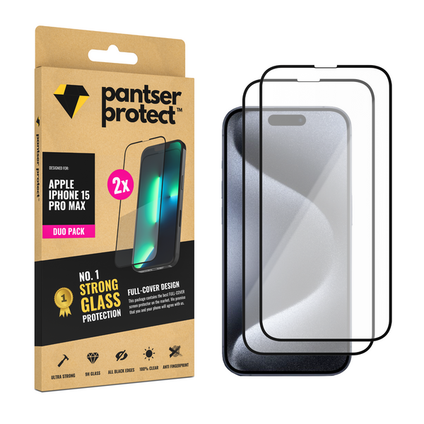 DUO-PACK - 2x Pantser Protect™ Glass Screenprotector Geschikt voor iPhone 15 Pro Max - Case Friendly - Premium Pantserglas - Glazen Screen Protector