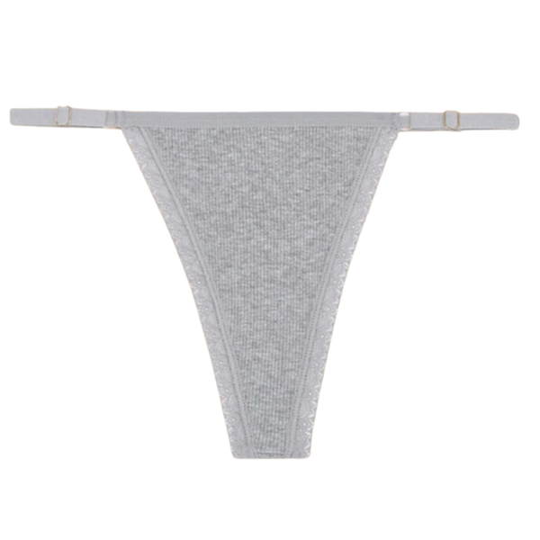 Sexy Dames String - Grijs Ribstof - Dames Lingerie / Ondergoed - Kant - 95% Katoen - Maat L
