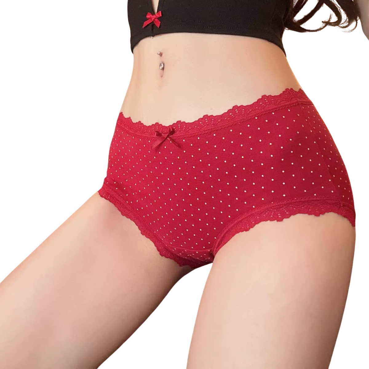 3 Pack - Schattige Dames Slip - Rood & Wit - Teddybeer Design - Kant met Strikje - Onderbroek 95% Katoen - Cute Dames Lingerie / Ondergoed Set - Maat XL