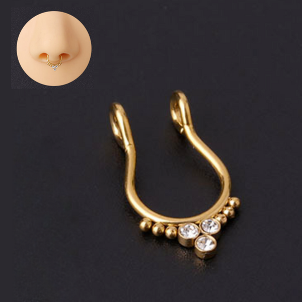 Fake Neuspiercing Goud - Goudkleurig met Diamantjes - Nep Neuspiercing Septum - Neusring - Nep Piercing Ringetje - RVS Roestvrij Staal - 8 mm