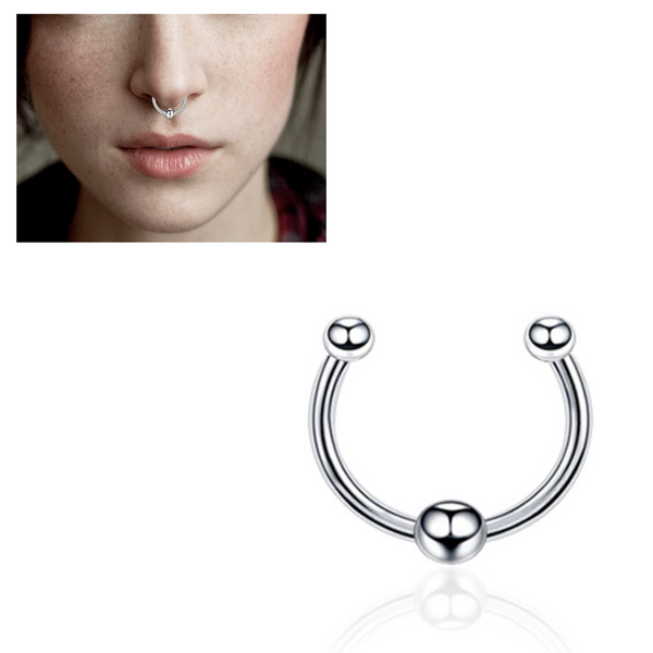 Fake Neuspiercing Zilver - Nep Neuspiercing Septum met Bolletje - Neusring - Nep Piercing Ringetje - RVS Roestvrij Staal - 8 mm