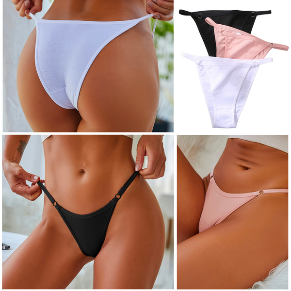 3 Pack - Effen Dames Slip - Zwart, Roze en Wit - Dunne Tailleband - Onderbroek 95% Katoen - Dames Lingerie / String / Ondergoed Set - Maat L