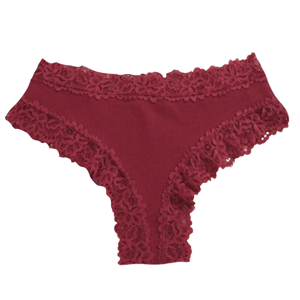 [EOL] Sexy Dames Slip met Kant - Rood - Onderbroek 95% Katoen - Dames Lingerie / Ondergoed - Brazilian String - Maat XL