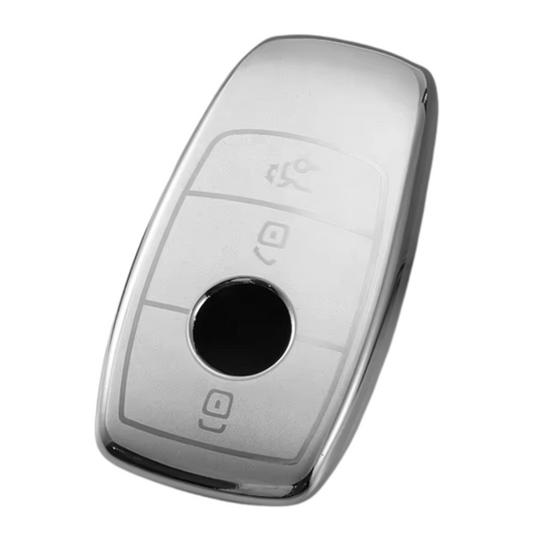 Zachte TPU Sleutelcover - Sleutelhoesje Geschikt voor Mercedes G Klasse / C Klasse / GLE / CLA / GLA / GLB / GLS / AMG - Mat Zilver & Chroom  - Sleutel Hoesje Cover - Auto Accessoires