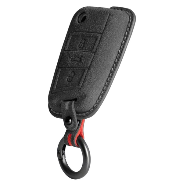 Luxe Alcantara Sleutelcover - Sleutelhoesje Geschikt voor Volkswagen Golf / Tiguan - Seat Leon / Ateca / Ibiza - Skoda Kodiaq / Octavia / Karoq - Alcantara Look - Zacht Sleutel Hoesje - Met Hanger - Auto Accessoires