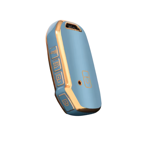 Zachte TPU Sleutelcover - Sleutelhoesje Geschikt voor Kia Niro / Cerato / Forte / Sorento / Soul / Telluride SX / Telluride / 2021 / Sportage R / 2022 / K5 / GT Lijn / 2021 / Seltos / Greed - Blauw met Goud - Key Cover - Auto Accessoires