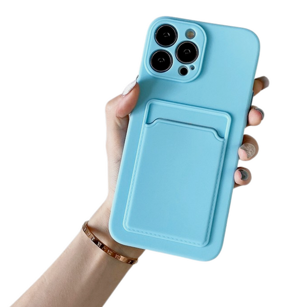 Stevig TPU Hoesje - Geschikt voor Apple iPhone 15 Pro - Met Kaarthouder - Lichtblauw - Shockproof Case met Pasjeshouder - TPU Hoes Met Vakje Voor Pasje - Card Case Back Cover