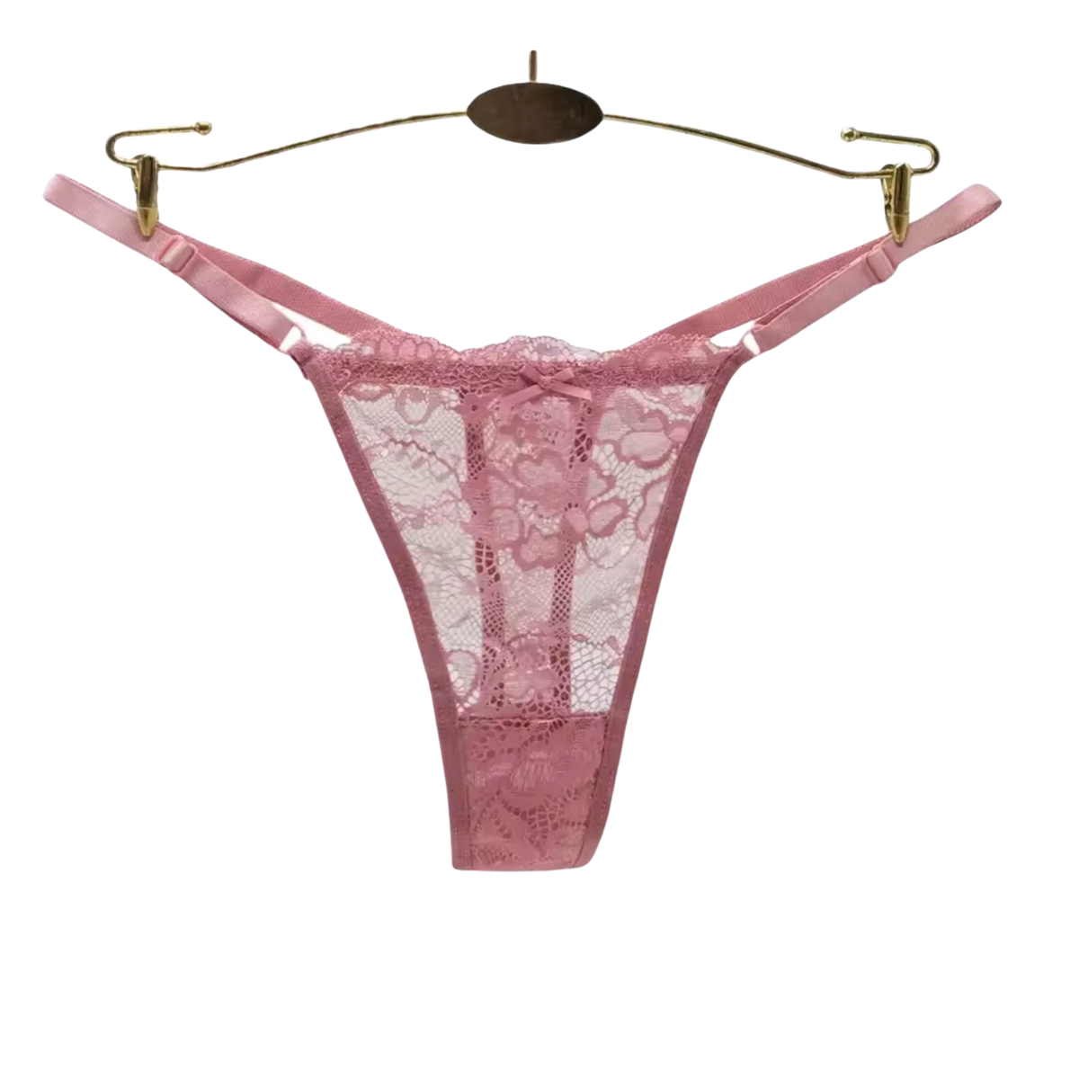 3 Pack - Sexy Dames Strings Zwart, Roze en Taupe - Comfortabel en Zacht Kant - Verstelbare Bandjes - String Met Kanten Design - Onderbroeken en Slips voor Vrouwen - Dames Lingerie / Ondergoed Set - Maat M