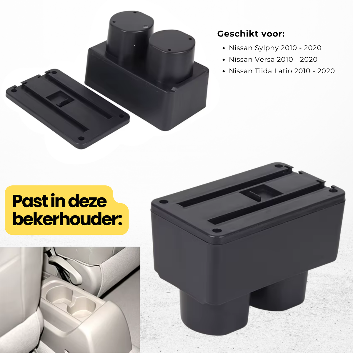 Multifunctionele Armsteun - Geschikt voor Nissan Sylphy 2010 - 2020 / Nissan Versa 2010 - 2020 / Nissan Tiida Latio 2010 - 2020 - 1 USBC & 2 USB Aansluitingen - Opbergvakken - Armleuning - Middenconsole - Bekerhouder