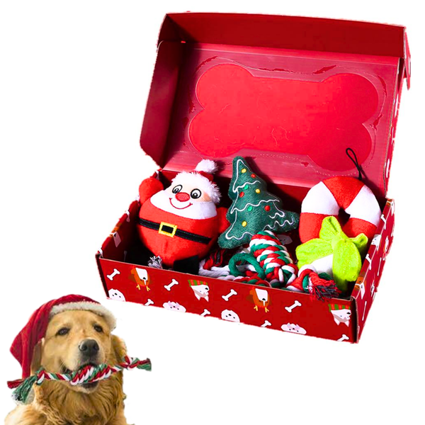 Kerst Gift Box voor Honden - Hondenspeeltjes Set - Complete Huisdier Cadeauset - Met Trekspeeltjes, Knuffels en Kauwspeeltjes - Puppy Speeltjes
