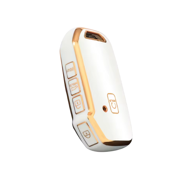 Zachte TPU Sleutelcover - Sleutelhoesje Geschikt voor Kia Niro / Cerato / Forte / Sorento / Soul / Telluride SX / Telluride / 2021 / Sportage R / 2022 / K5 / GT Lijn / 2021 / Seltos / Greed - Wit met Goud - Key Cover - Auto Accessoires