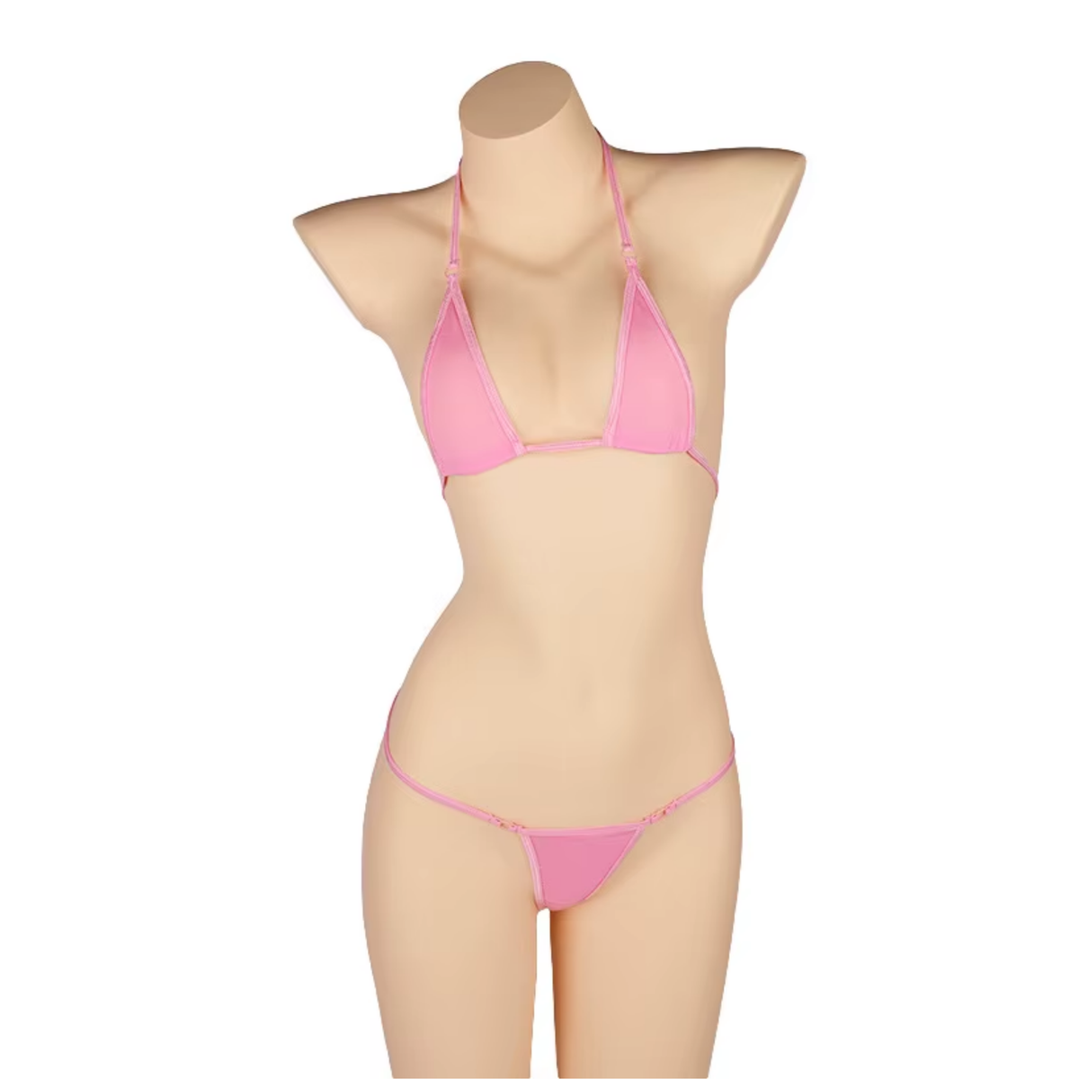 Sexy Dames Bikini Set – Lichtroze - Roze Mini Lingerie Set Tweedelig - Halter Top Zonder Beugel - Micro T String - Met Verstelbare Bandjes & Stretch - Ondergoed Voor Vrouwen - One Size