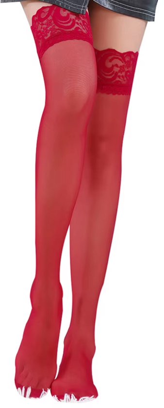 Sexy Hold Up Kousen - Stockings - Stay Up Stocking - Rood Kant - Zelf Ophoudend - Panty - One Size - M tot XXL