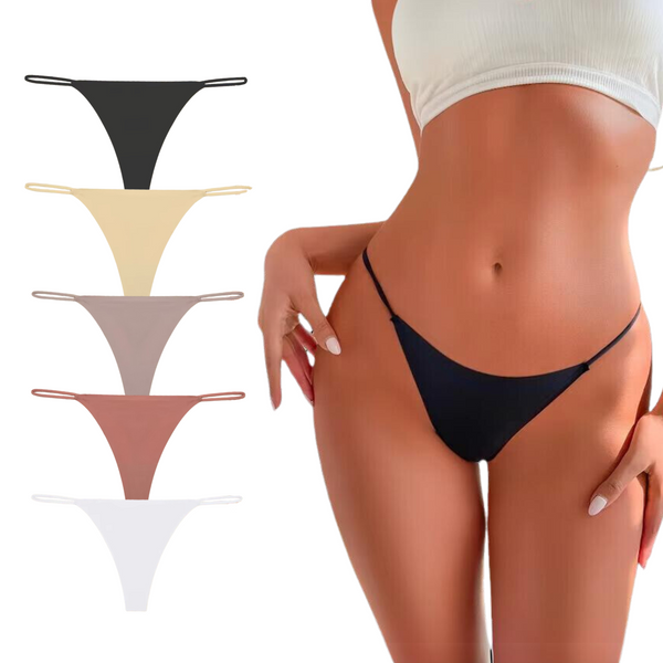 5 Pack - Dames String Naadloos - Invisible - Nude, Roze, Zwart, Taupe, en Wit - Onderbroek Zonder Naden - Seamless String - Dames Lingerie / Ondergoed Set - Maat S