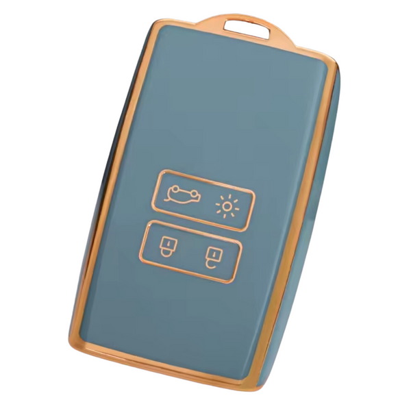 Zachte TPU Sleutelcover - Sleutelhoesje Geschikt voor Renault Koleos / Scénic 4 / Arkana / Captur / Mégane / Talisman / Espace / Clio / Zoë / Dacia Sandero - Blauw met Goud - Key Cover - Auto Accessoires