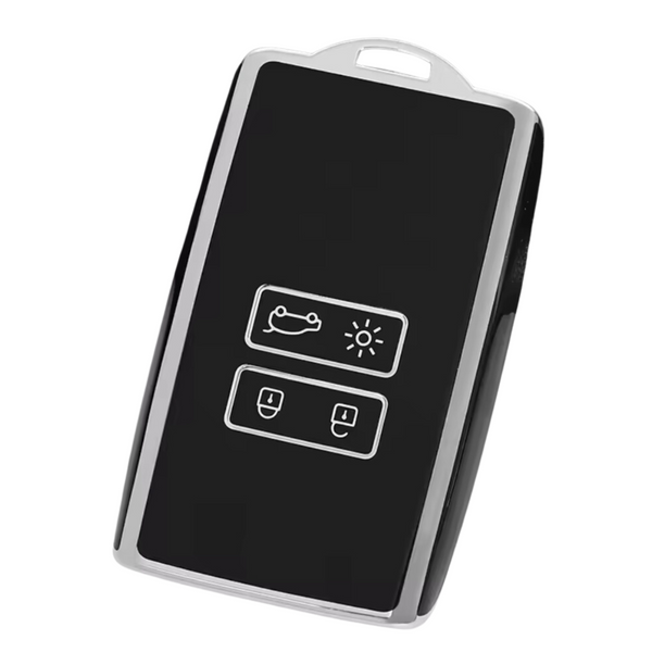 Zachte TPU Sleutelcover - Sleutelhoesje Geschikt voor Renault Koleos / Scénic 4 / Arkana / Captur / Mégane / Talisman / Espace / Clio / Zoë / Dacia Sandero - Zwart met Zilver - Key Cover - Auto Accessoires
