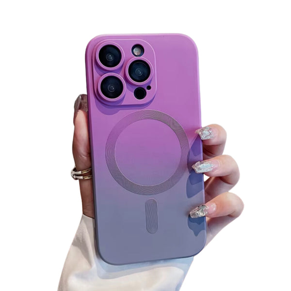 Gradient Hoesje - Geschikt voor Apple iPhone 15 Pro - Met Camera Protectors - Mat Soft Touch - Paars Blauw Overlopende Kleuren - Magnetisch TPU Hoesje - Ultra Shockproof - Magneet Compatible