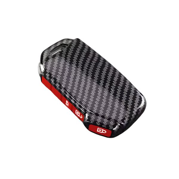 Carbon Look Harde Sleutelcover - Sleutelhoesje Geschikt voor Kia Niro / Cerato / Forte / Sorento / Soul / Telluride SX / Telluride / 2021 / Sportage R / 2022 / K5 / GT Lijn / 2021 / Seltos / Greed - Zwart met Rood - Key Cover - Auto Accessoires