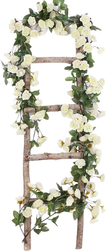 Bloemenslinger Fiets en Interieur - 69 Mini Rozen Wit - Stijlvolle Bloemenstreng voor Fietsmand of Stuur - 180 CM Bloemen - Plastic Kunstbloemen Fiets Slinger