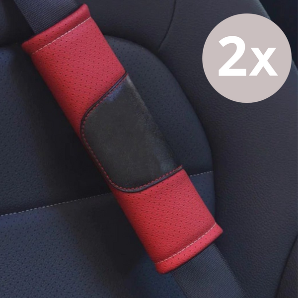 Luxe Gordel Covers - Set van 2 Gordelhoezen - Rood Leather Look - Zachte Gordel Hoes Beschermer - Ook voor Kinderen - Geschikt voor alle automerken/ universeel  - Auto Accessoires - Gordelhoes Gordelbeschermer