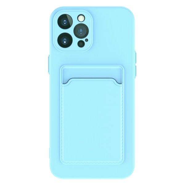 Hoesje Geschikt voor Apple iPhone 16 Pro Stevig TPU - Met Kaarthouder - Lichtblauw - Shockproof Case met Pasjeshouder - TPU Hoes Met Vakje Voor Pasje - Card Case Back Cover