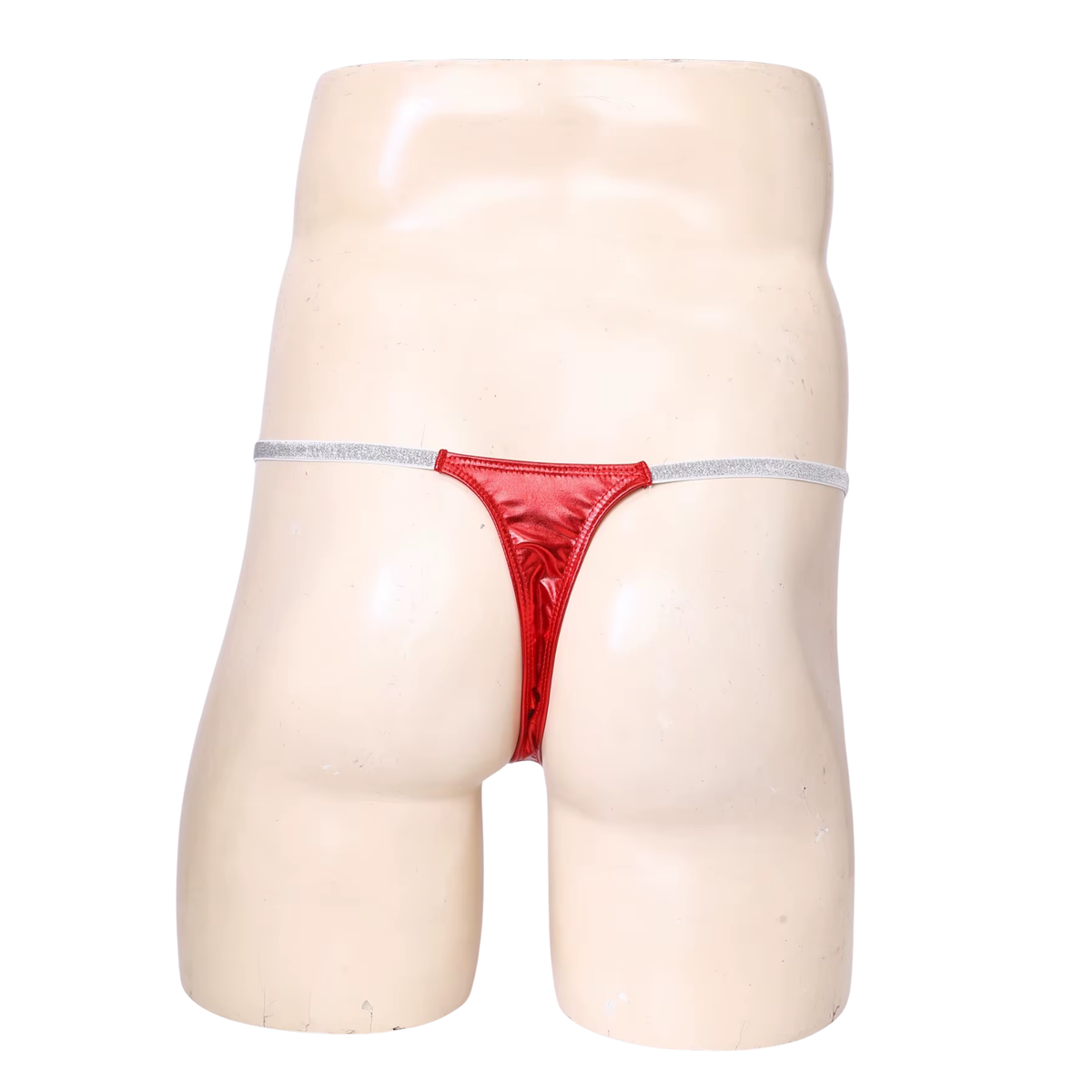 Heren Glanzende G-String – Rood - Sexy Pouch Ondergoed - Mini String - Smalle Zilveren Bandjes - Lage Taille & Hoge Elasticiteit – Ondergoed / Onderbroek / Slip - Mannen Lingerie - One Size