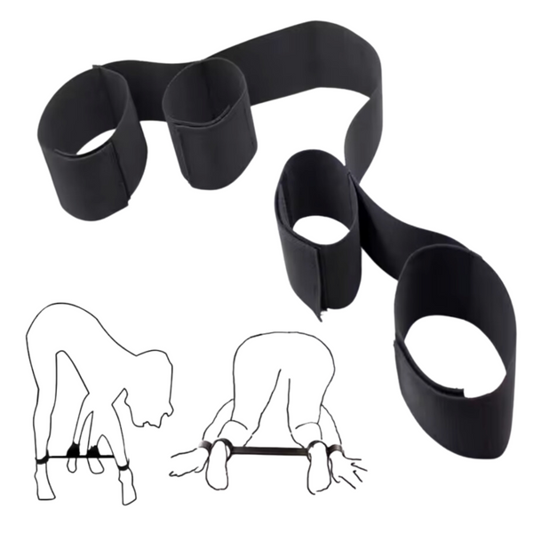 BDSM Bondage Harnas - Zwart, Stevig en Verstelbaar - Handboeien en Enkelbanden - Sexy Lingerie voor Dames en Heren - One Size