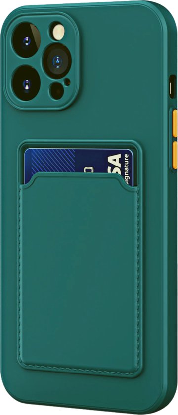 Hoesje Geschikt voor Apple iPhone 16 Pro Stevig TPU - Met Kaarthouder - Donkergroen - Shockproof Case met Pasjeshouder - TPU Hoes Met Vakje Voor Pasje - Card Case Back Cover