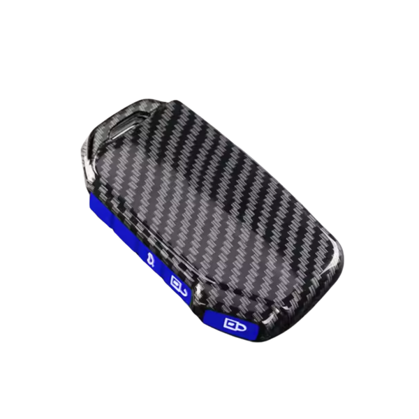 Carbon Look Harde Sleutelcover - Sleutelhoesje Geschikt voor Kia Niro / Cerato / Forte / Sorento / Soul / Telluride SX / Telluride / 2021 / Sportage R / 2022 / K5 / GT Lijn / 2021 / Seltos / Greed - Zwart met Blauw - Key Cover - Auto Accessoires