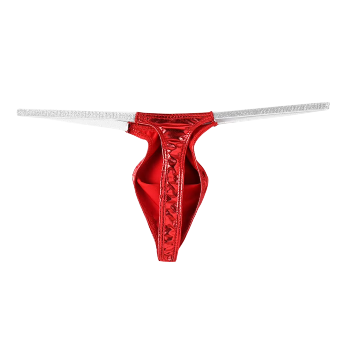 Heren Glanzende G-String – Rood - Sexy Pouch Ondergoed - Mini String - Smalle Zilveren Bandjes - Lage Taille & Hoge Elasticiteit – Ondergoed / Onderbroek / Slip - Mannen Lingerie - One Size