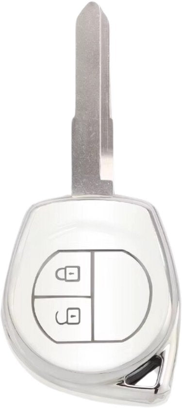 Zachte TPU Sleutelcover - Sleutelhoesje Geschikt voor Suzuki Swift / Grand Vitara / SX4 / Vitara / Jimny / Celerio - Wit met Zilver - Key Cover - Auto Accessoires