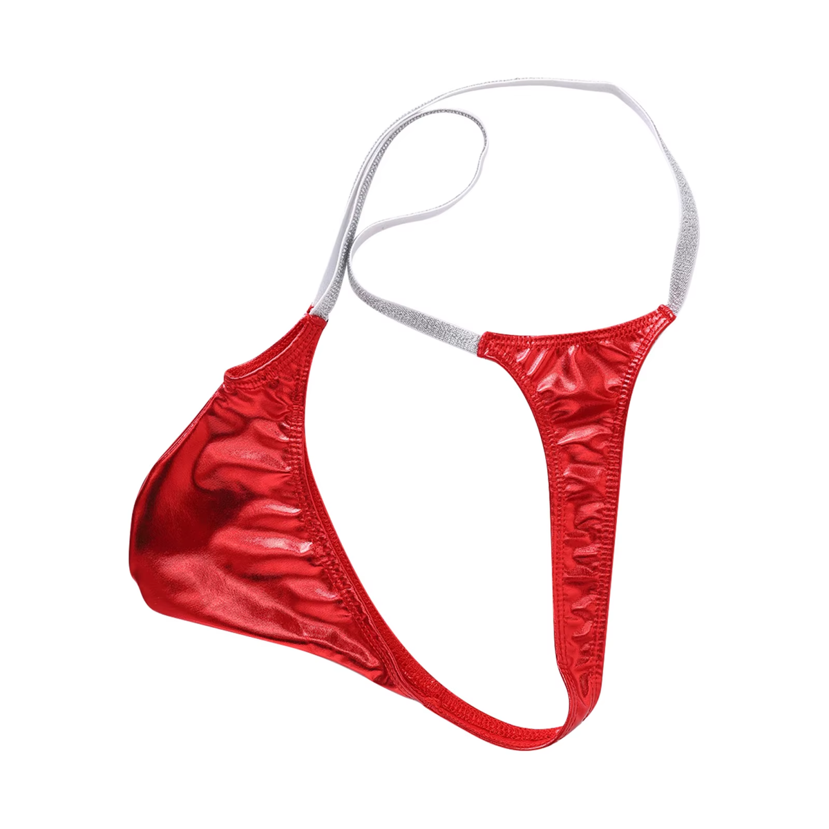 Heren Glanzende G-String – Rood - Sexy Pouch Ondergoed - Mini String - Smalle Zilveren Bandjes - Lage Taille & Hoge Elasticiteit – Ondergoed / Onderbroek / Slip - Mannen Lingerie - One Size