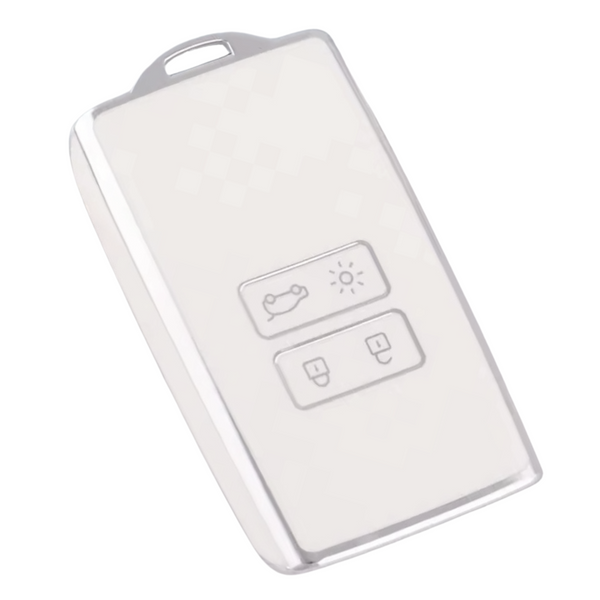 Zachte TPU Sleutelcover - Sleutelhoesje Geschikt voor Renault Koleos / Scénic 4 / Arkana / Captur / Mégane / Talisman / Espace / Clio / Zoë / Dacia Sandero - Wit met Zilver - Key Cover - Auto Accessoires