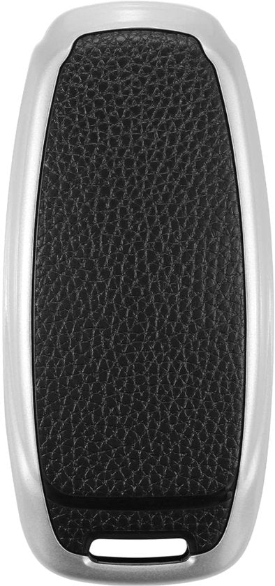 Kunst Leren Sleutelcover - Sleutelhoesje Geschikt voor Audi A3 / A4 / B9 / A6 / C8 / A7 / S7 / 4K / A8 / D5 / S8 / Q7 / Q8 / SQ8 / E-tron / 2018 / 2019 / 2020 / 2021 / 2022  - Zwart met Zilver - Key Cover - Auto Accessoires
