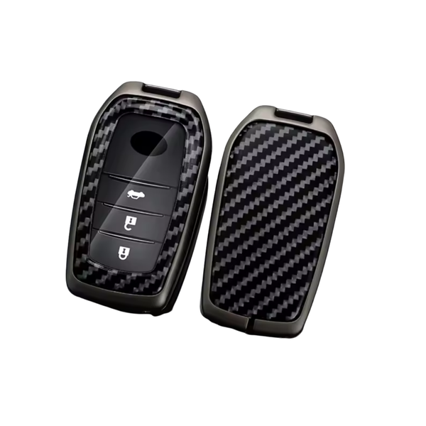 Carbon Look Harde Sleutelcover - Sleutelhoesje Geschikt voor Toyota Yaris Cross / Hilux / Innova / Fortuner / Camry / Land Cruiser 200 / Land Cruiser 300 / Prado / Crown / TLK 200 - Zwart - Key Cover - Auto Accessoires