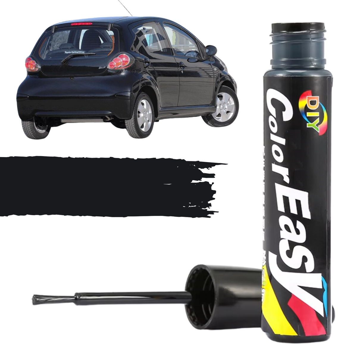 Autolak Lakstift Zwart – Reparatie Lak met Kwastje – Geschikt voor Toyota Aygo, Citroën C1 & Peugeot 107 – Steenslag & Krasherstel – Kras stift - Autolak - Krassen Verwijderaar 12ml
