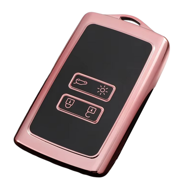 Zachte TPU Sleutelcover - Sleutelhoesje Geschikt voor Renault Koleos / Scénic 4 / Arkana / Captur / Mégane / Talisman / Espace / Clio / Zoë / Dacia Sandero - Zwart met Roze - Key Cover - Auto Accessoireë