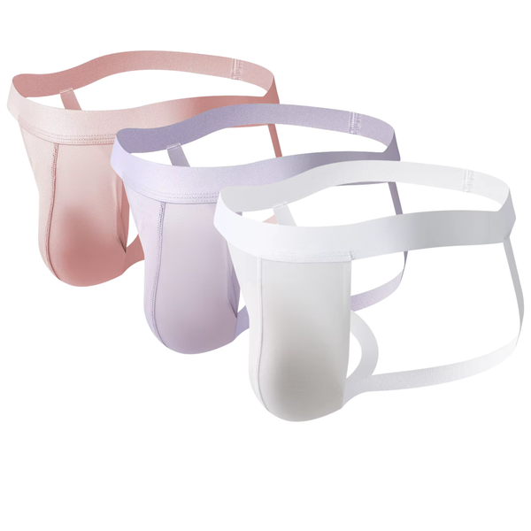 3 Pack - Heren String Transparant - Jockstrap Doorzichtig Roze Wit Paars - Sexy Design - Zacht en Comfortabel - Mannen Onderbroek - Lingerie Voor Mannen - Maat L